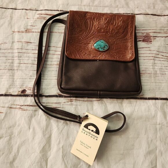 Handmade Leather Walkabout Bag With Stone Inlay Breezy Mountain Leather NWT - Picture 1 of 8